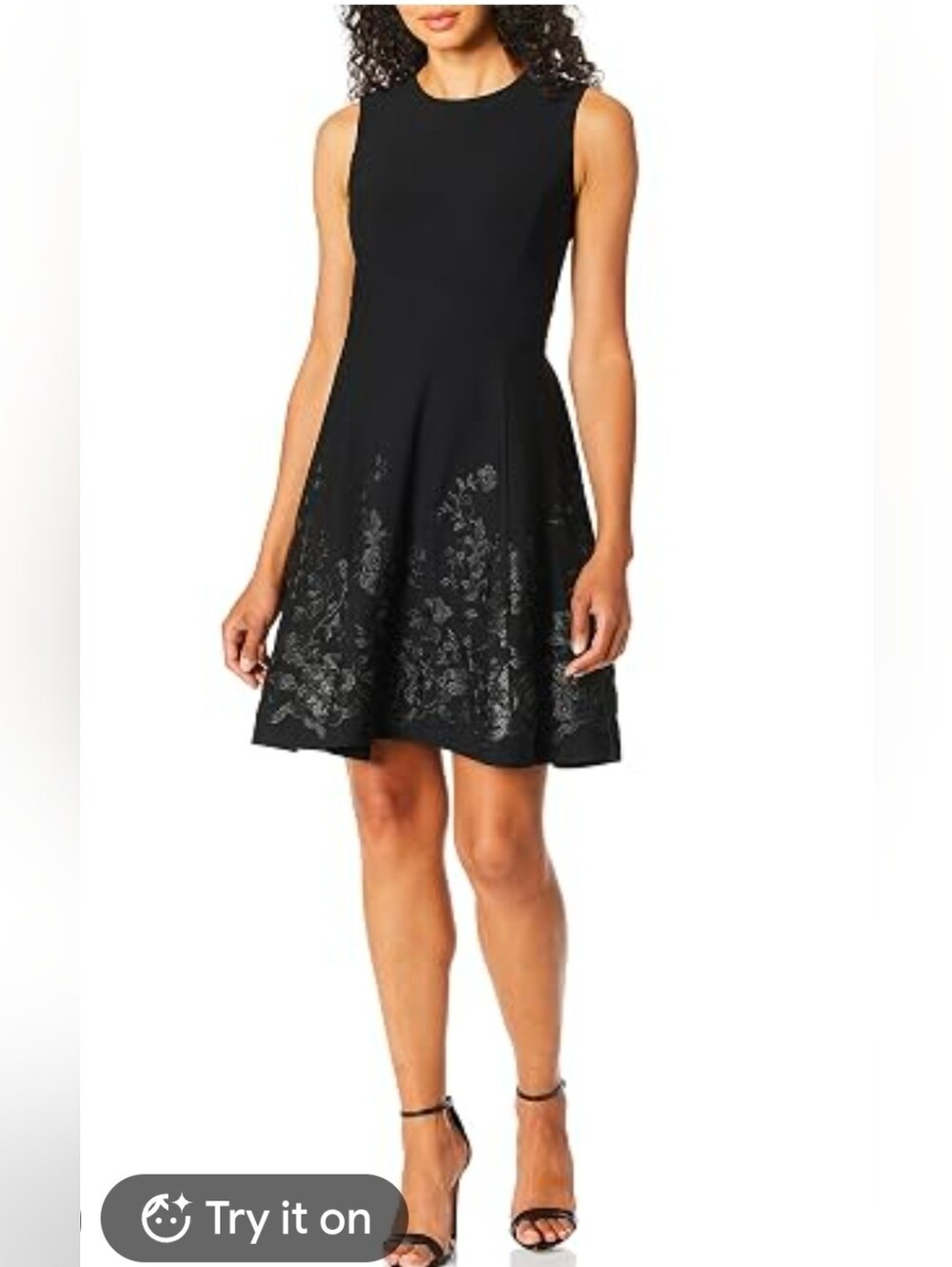 Calvin Klein Black Sleeveless Floral-Emboss Fit-and-Flare Mini Dress Size 10